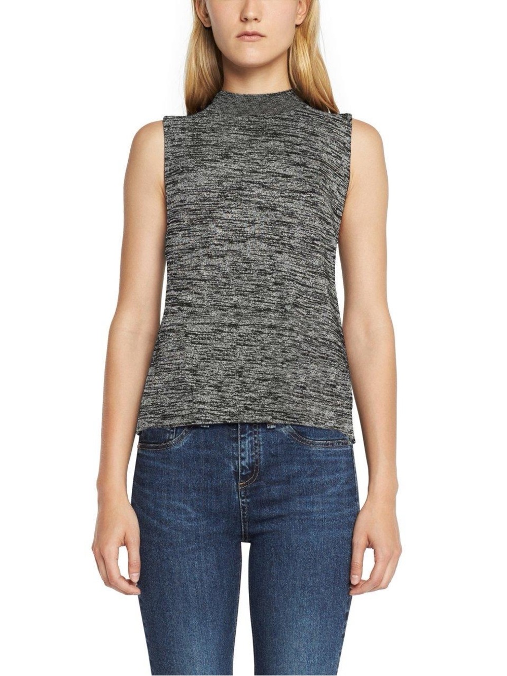 RAG AND BONE Spacedye Split Back Mock Neck Sleeveless Top Black Medium